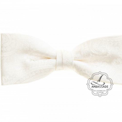 Strik/bow tie in bewerkte of effen satijn in vele kleuren. Ivory off white